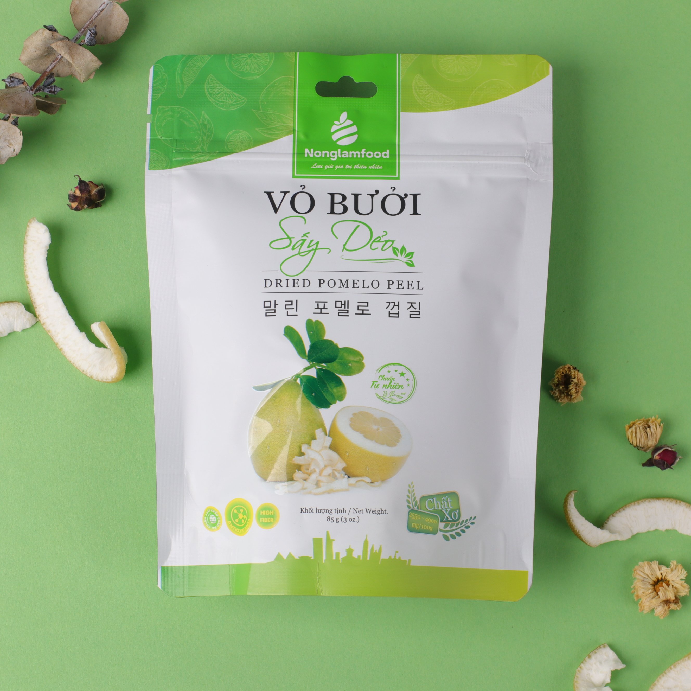 Vỏ Bưởi Sấy Dẻo Nonglamfood túi 85g | Ăn vặt tốt cho sức khỏe | Healthy Snack | Ăn vặt văn phòng | Trái cây sấy dẻo dinh dưỡng ăn liền | Ăn vặt giảm cân &amp; giữ dáng | Ăn vặt đẹp da