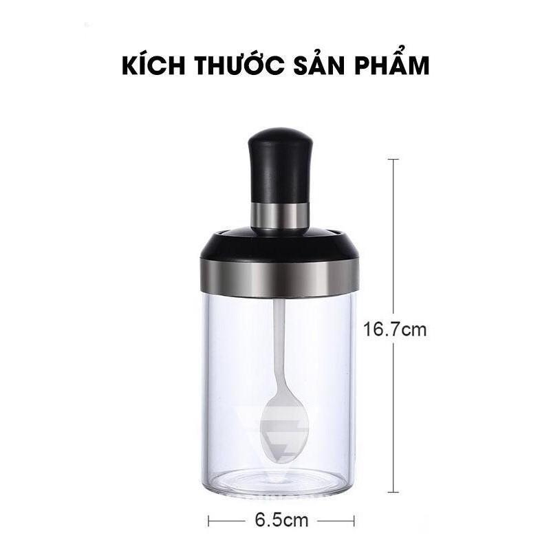 Lọ Đựng Gia Vị 250ml , Hũ Đựng Gia Vị Thủy Tinh Kèm Thìa Khuấy Tiện Lợi, Chống Tràn