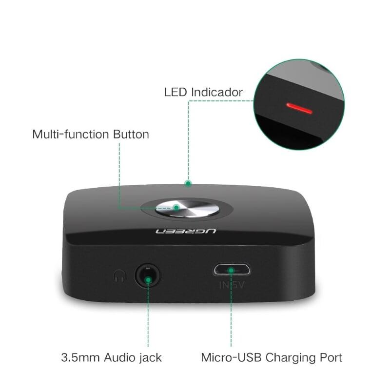 Ugreen UG30444CM122TK BT 4.1 màu Đen Bộ nhận âm thanh Bluetooth chuẩn 3.5mm - HÀNG CHÍNH HÃNG