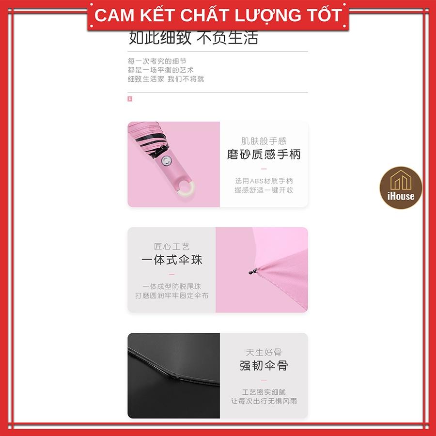 Ô che mưa nắng bật tự động có móc treo, Ô dù che mưa nắng thời trang gấp nhỏ gọn cao cấp iHouse