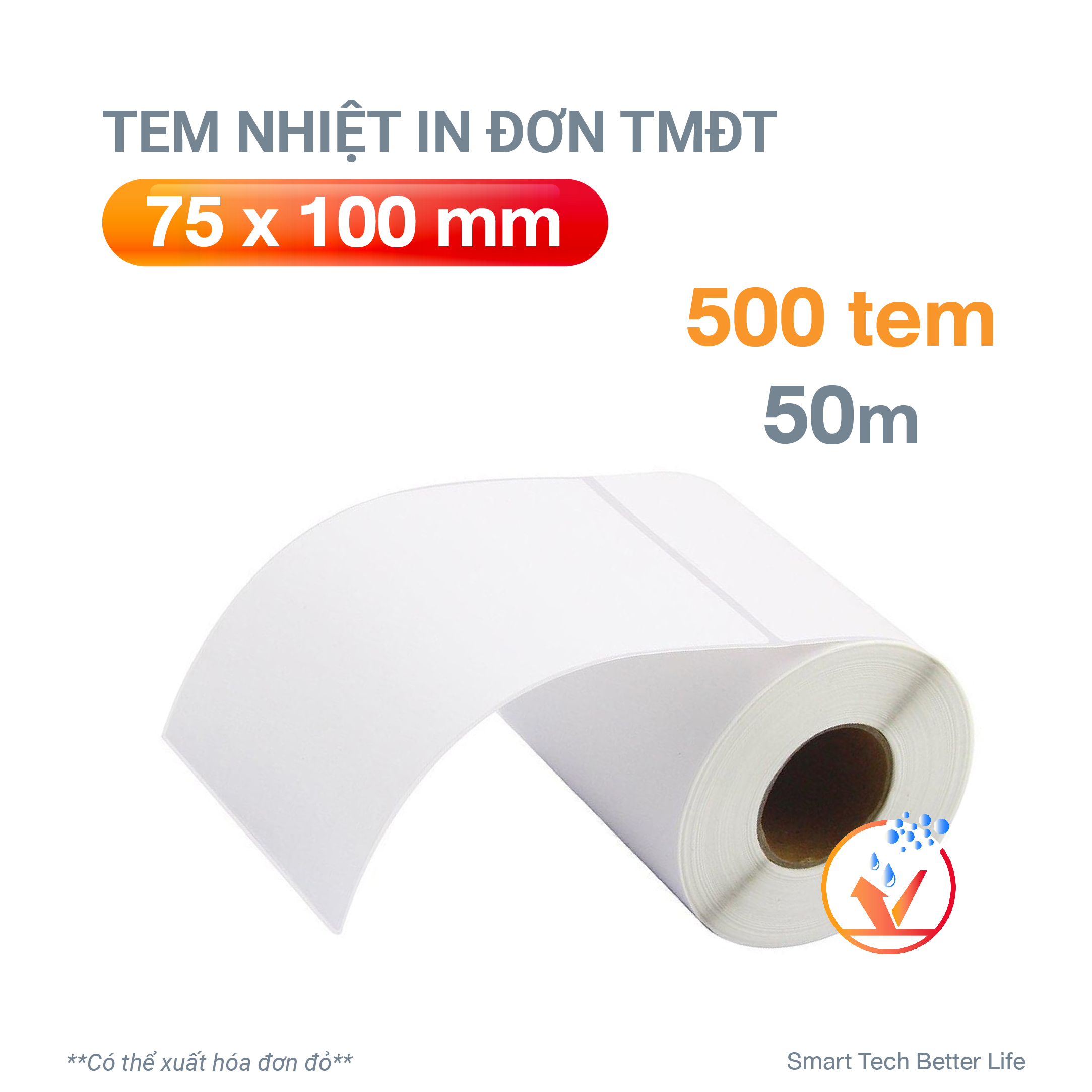 Tem in nhiệt, tem nhãn 75x100mm VAYO dành cho TMĐT - loại 50m, tự dính, chống nước