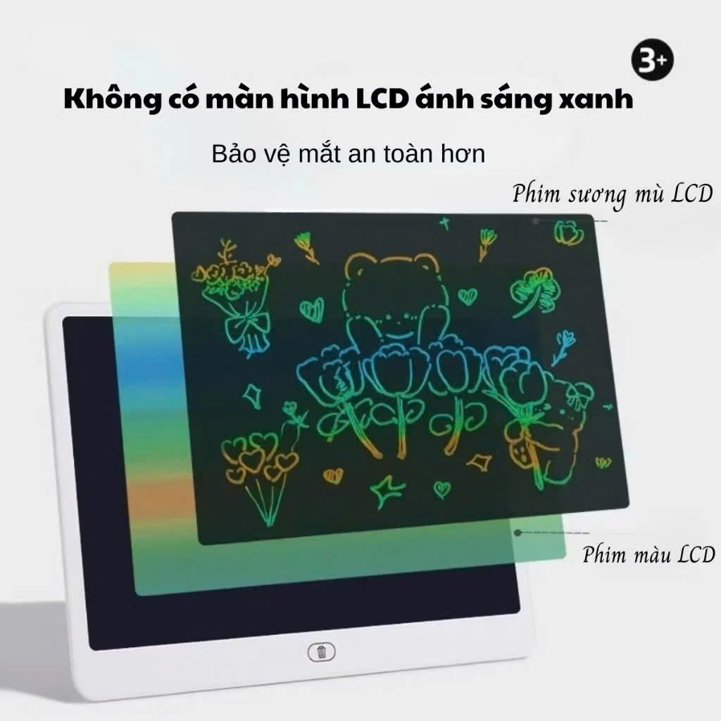 Bảng Viết Cảm Ứng Điện Tử 3D Đa Sắc 16 Inch Thông Minh Tự Xóa Dành Cho Bé - Bảng Vẽ Đồ Họa Bút Dạy Học LCD MÀU TRẮNG - Hàng Chính Hãng