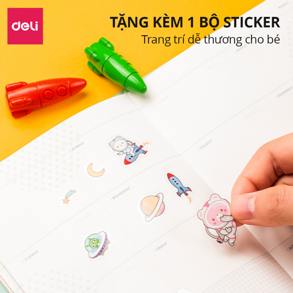 Bút sáp màu hữu cơ hỏa tiễn kèm Sticker Deli - 12/24/36 màu - An toàn không vấy bẩn tay Tô màu vẽ tranh học sinh trẻ em