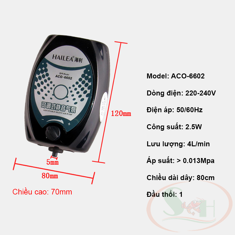 Máy sủi oxy Hailea ACO 6602, 6604, 9610 sủi 1, 2, 4 vòi điều chỉnh oxy bể cá tép