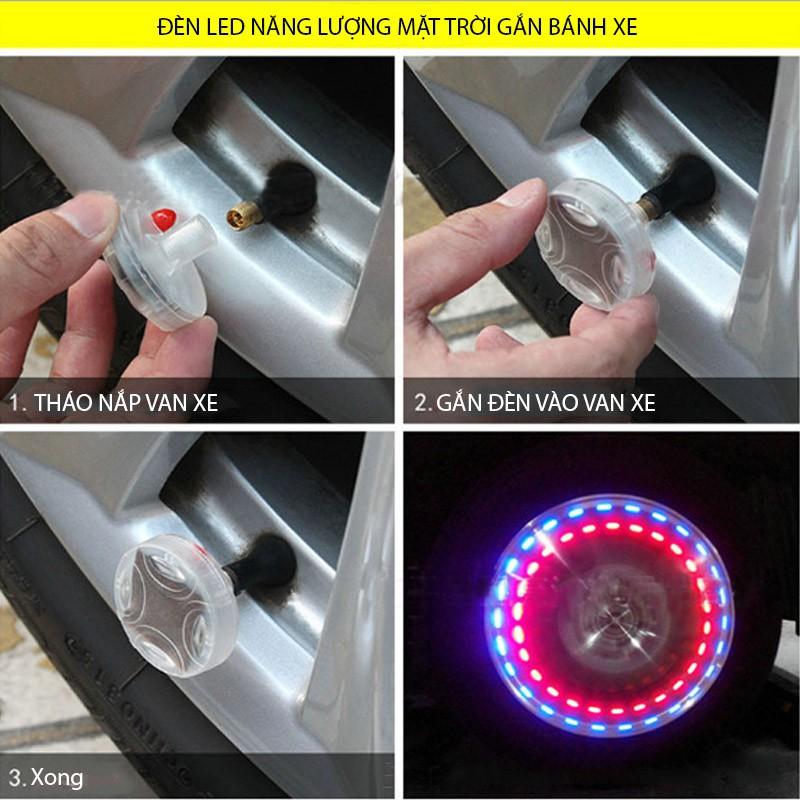 Bộ 2 đèn led năng lượng mặt trời nhiều màu trang trí bánh xe ôtô, xe máy, xe đạp