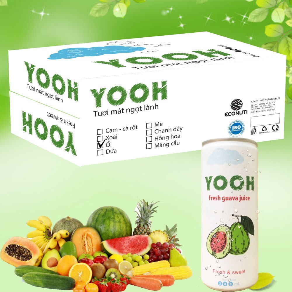 Thùng 24 lon nước ép trái cây tươi YOOH Mix 4 vị trái cây Dứa, Ổi, Mãng Cầu, Me Giải khát thanh nhiệt cho cơ thê