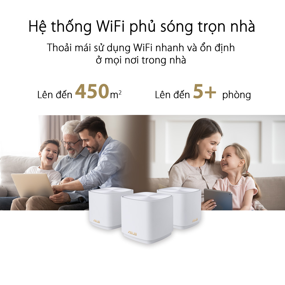 Hệ thống MESH WI-FI 6 ASUS XD4R (W-3-PK) Mini ZenWiFi AX1800 Băng Tần Kép - Hàng Chính Hãng