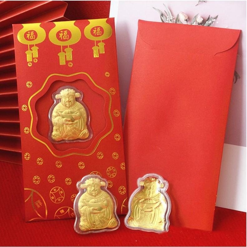 Bao Lì Xì Thần Tài Trang Trí Ngày Tết ất Tỵ, Phong Bao Lì Xì Màu Đỏ Với Hình Thần Tài Mạ Vàng Quà Tặng Tết Nguyên Đán