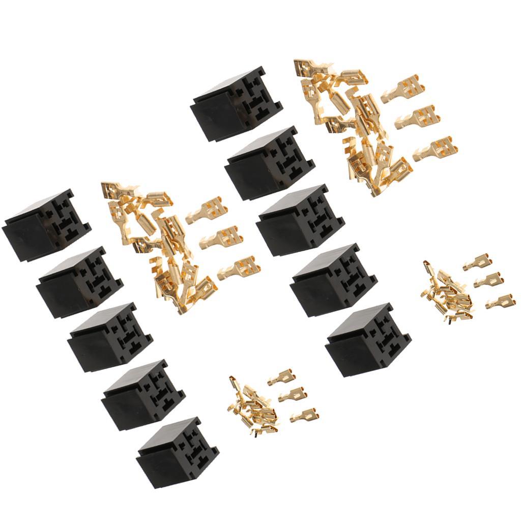 10x 12V 4-Pin 80Amp Automotive Relay Socket Holder Mounting Base Terminals