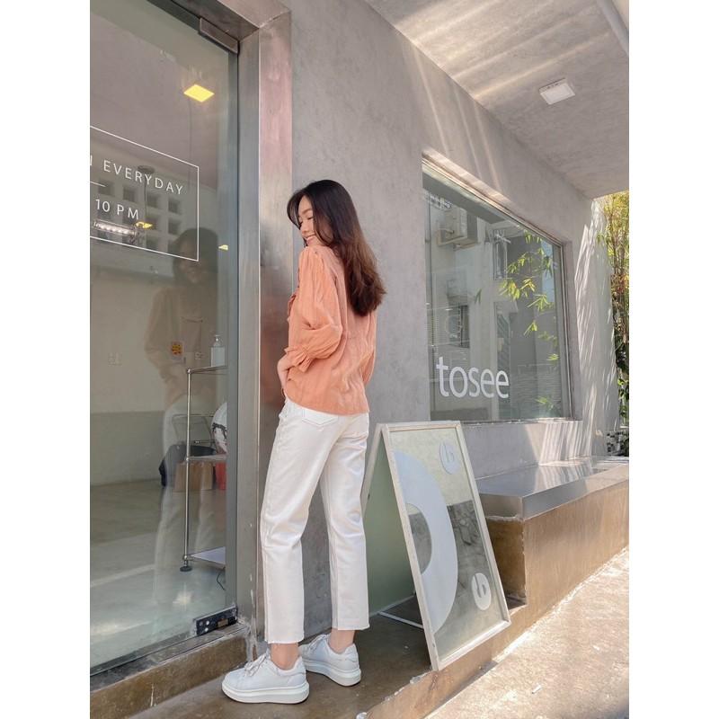 Quần Baggy jean trắng chỉ nổi