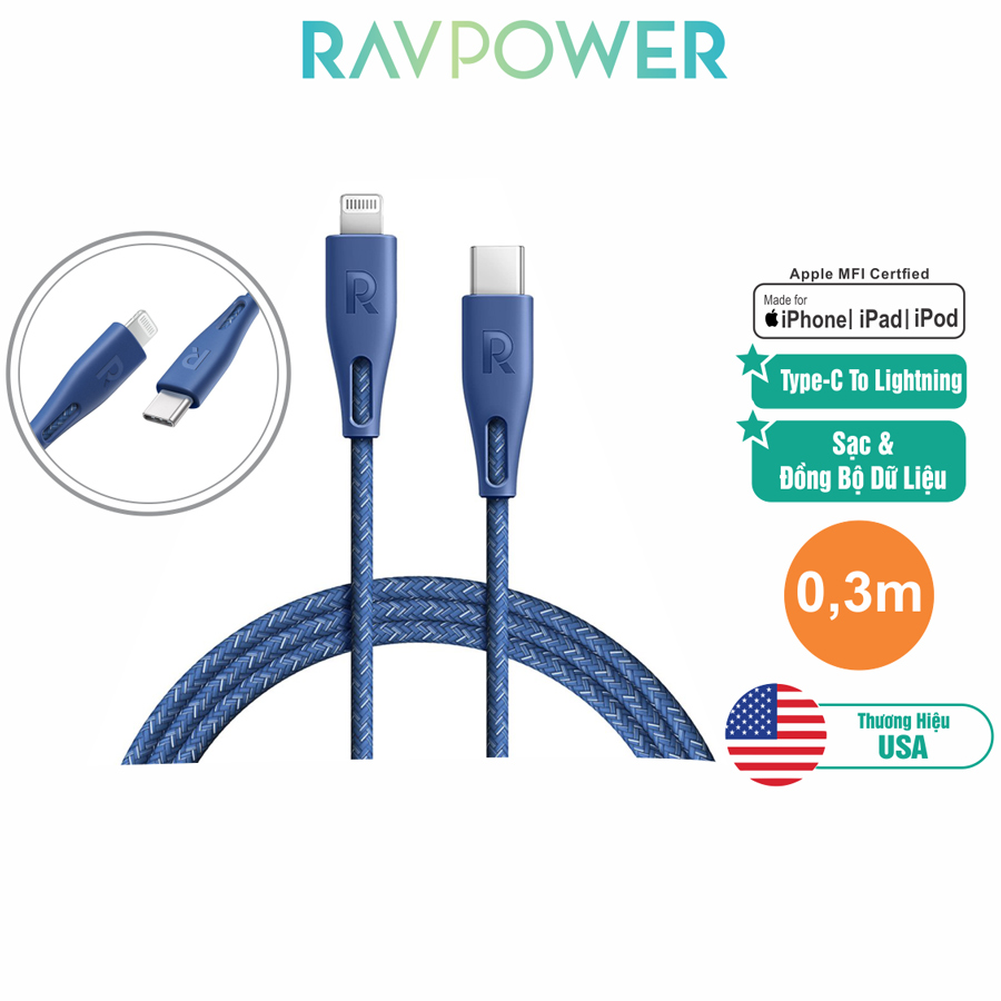 Dây Cáp Sạc Lightning Cho iPhone, iPad Chuẩn MFI ( Type C To Lightning) - RP-CB1003 Dài 0.3m - Hàng Phân Phối Chính Hãng