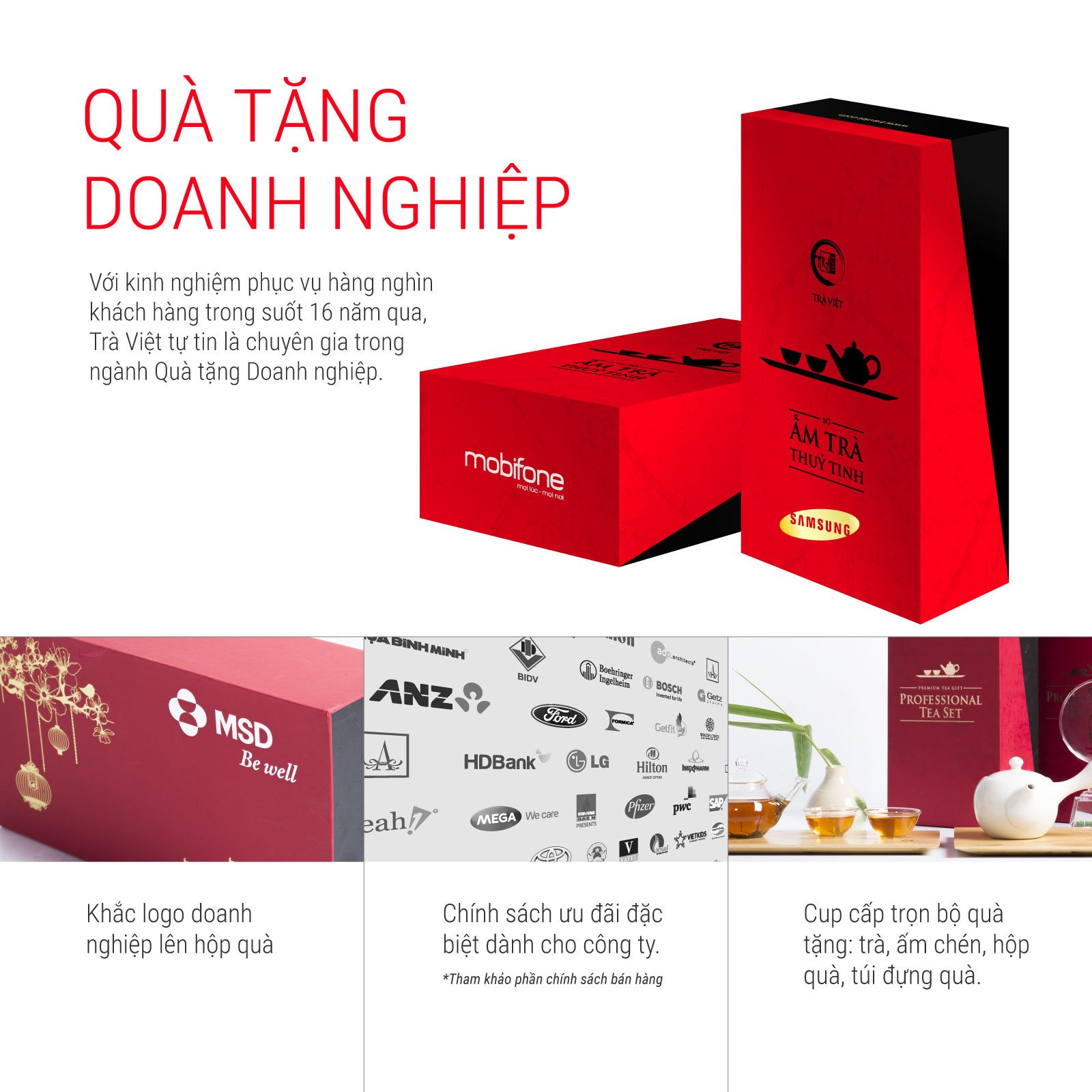 TRÀ VIỆT Hộp Quà Tết Tứ Quý Gỗ Thông Trắng New Zealand Cao Cấp