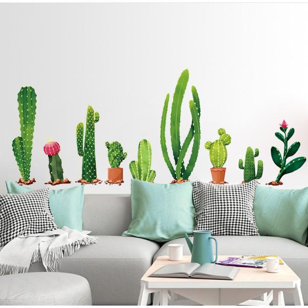 Decal trang trí tường - Nhiều Cây Xương Rồng Nhánh Dài
