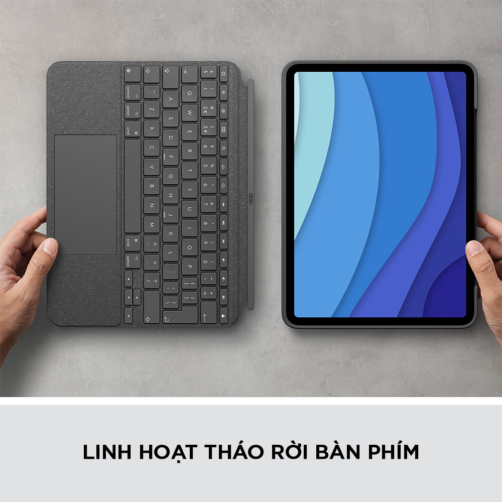 Bao da kèm bàn phím Logitech Combo Touch iPad Pro 11 inch gen 1, 2, 3 - Backlit keys có thể tháo rời, Trackpad siêu nhạy - Hàng chính hãng