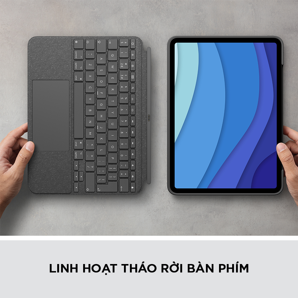 Bao da kèm bàn phím Logitech Combo Touch iPad Pro 11 inch gen 1, 2, 3 (2021) - Backlit keys có thể tháo rời, Trackpad siêu nhạy - Hàng chính hãng