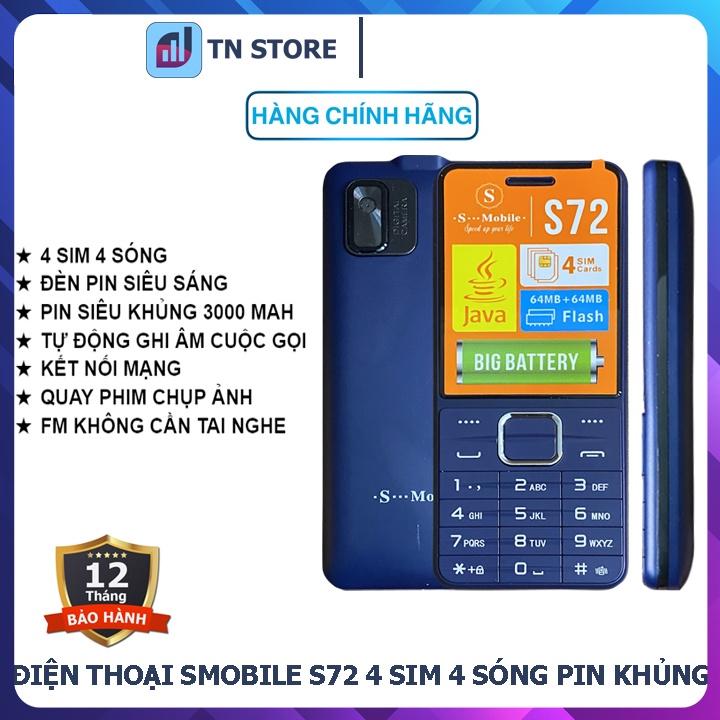 Điện Thoại S-Mobile S72 - 4 Sim - Pin Khủng 3000 mAh - Loa Cực To - Lướt Mạng - Mới Full Box-Bảo Hành 06 Tháng