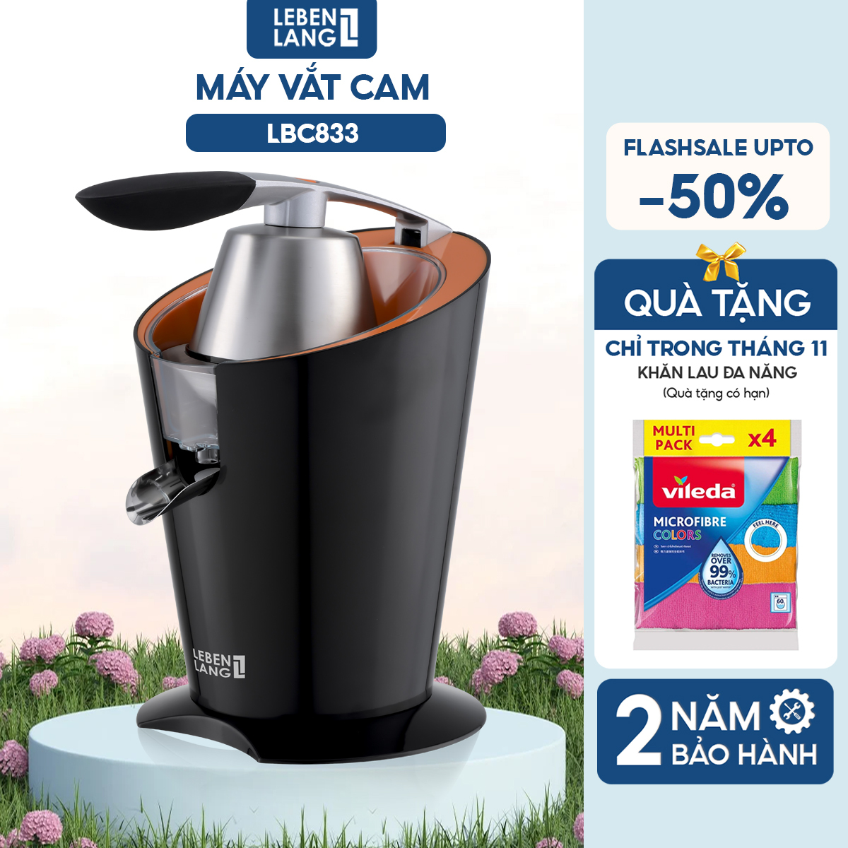 Máy vắt cam Lebenlang LBL833, công suất lớn 1000W, dung tích 400ml, vắt kiệt nước, bảo hành 2 năm - hàng chính hãng