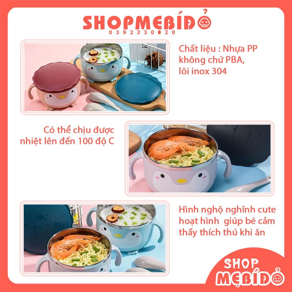 Bát Ăn Dặm Chống Nóng Lõi Inox Cao Cấp Cho Bé Bát Ăn Mì Hình Chim Cánh Cụt Tặng Thìa Shop Mẹ Bí Đỏ