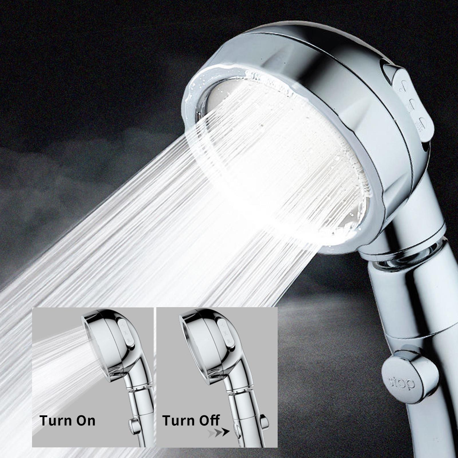 Handheld Shower Head with ON/Off Pause 3 Settings High Pressure Showerhead Adjustable Detachable Bathroom Shower Head