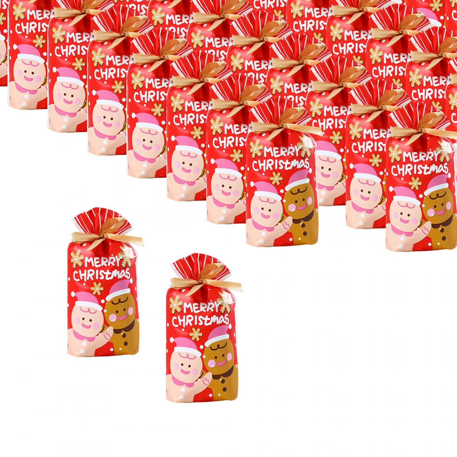 50Pcs Gift Bags Gift Wrapping Bags Christmas Present Bags Xmas Party Favors Reusable Christmas Theme Storage Bags Cookie Bags