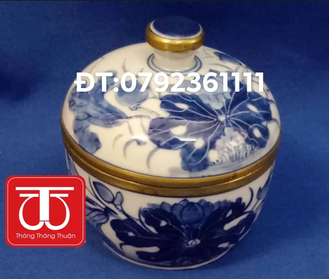 BÁT NƯỚC VẼ SEN BỊT ĐÔNG ĐK 9CM CAO 10CM