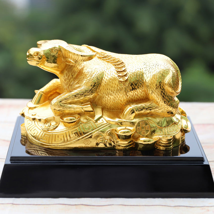 Tượng Trâu Kim Ngưu mạ vàng size lớn - Quà tặng Tết Tân Sửu 2021 cao cấp cho sếp, đối tác, khách hàng