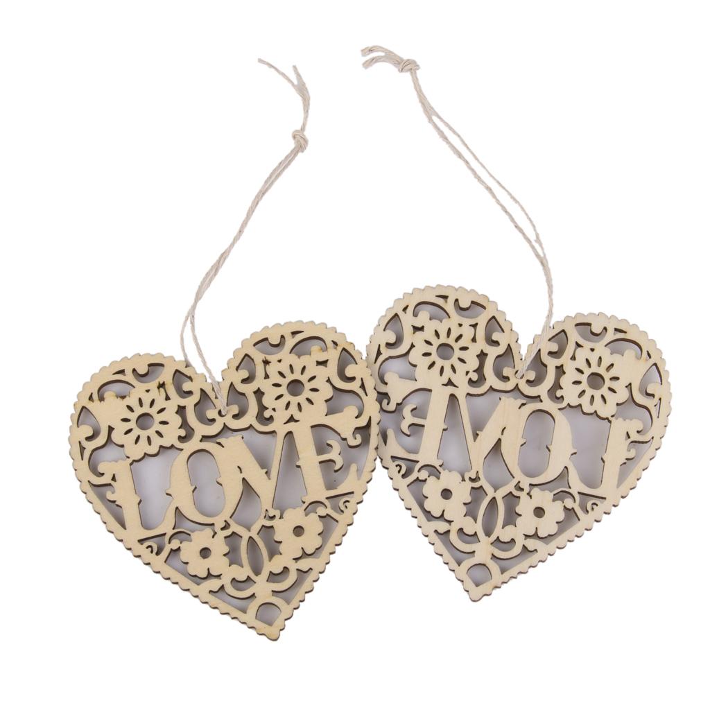 20 Pieces Love Heart Wood Embellishment Christmas Tree Hanging Ornament