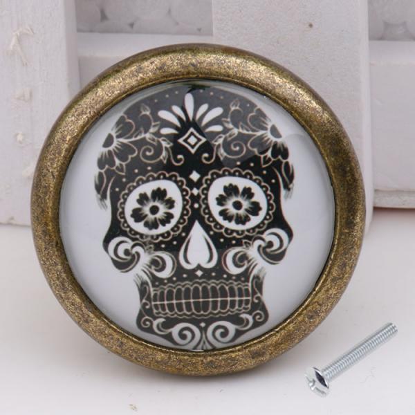 4x Skull Pattern Pull Knobs Furniture Kitchen Cabinet Drawer Pull Handle