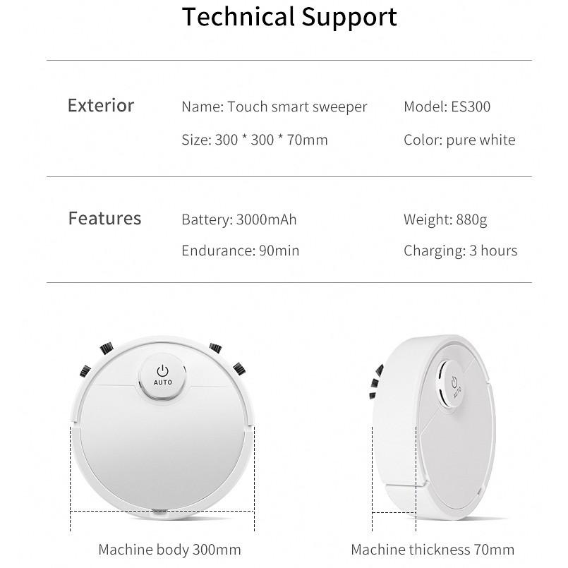 Robot Hút Bụi Lau Nhà ES300 Cao Cấp 3 Trong 1,Pin 3000MAh Đèn Led Cảm Biến Chạm, Chống Va Chạm Thông Minh Mẫu Mới 2020