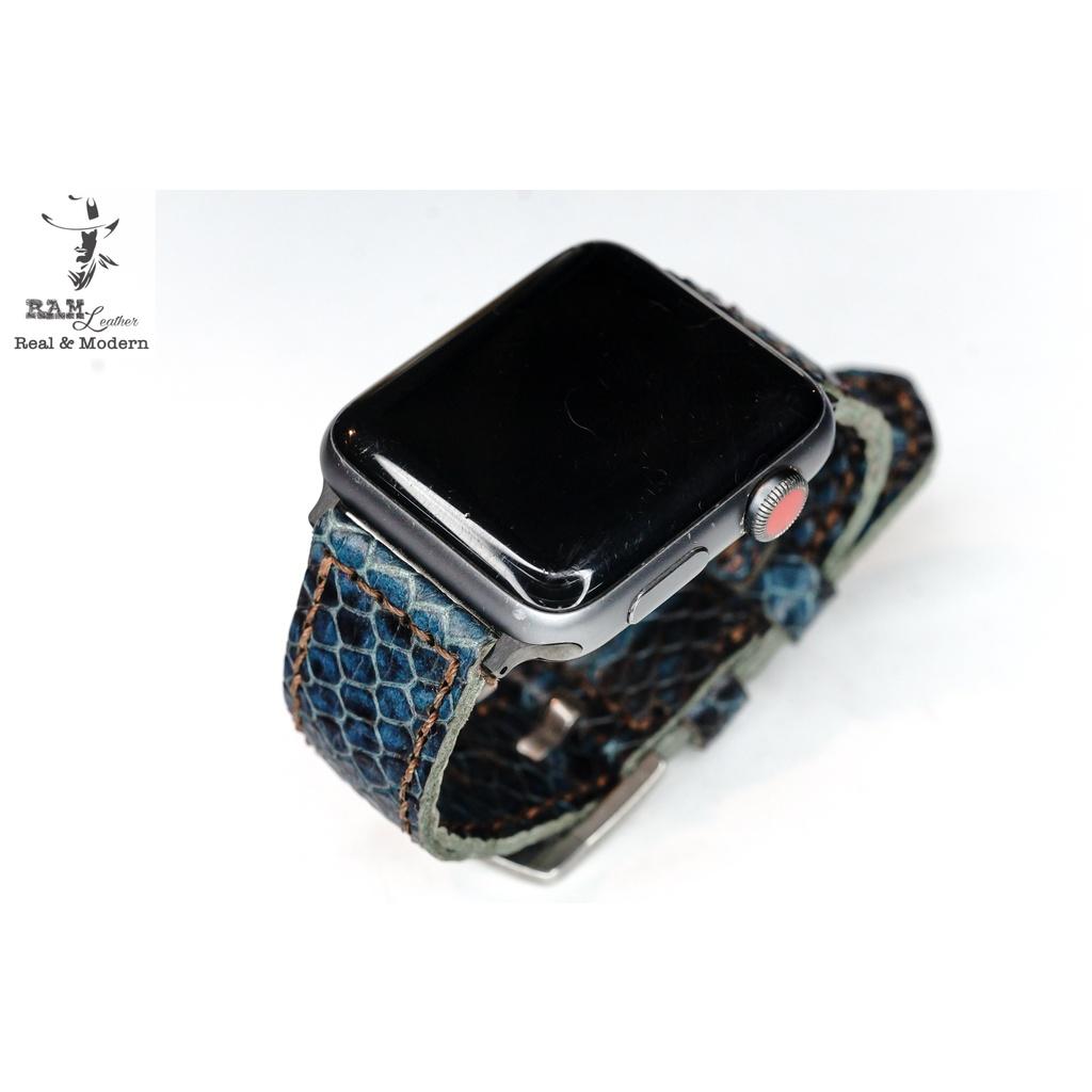 Dây đồng hồ da dê handmade bền chắc cao cấp xanh dương navy RAM 1998 - tặng khóa chốt và cây thay dây