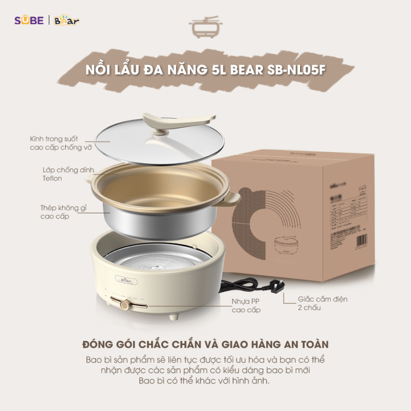 Nồi lẩu Bear SB-NL05F 5L (1500W) - Hàng chính hãng