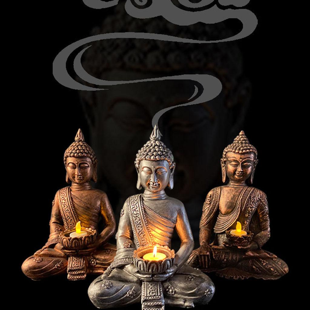 Buddha Yoga Candle Holder Tabletop Tealight Statue Home Office Collectible