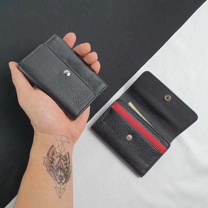 Ví da nam minimalism có khóa Đen phối đỏ MN115_ thời trang nam đẳng cấp