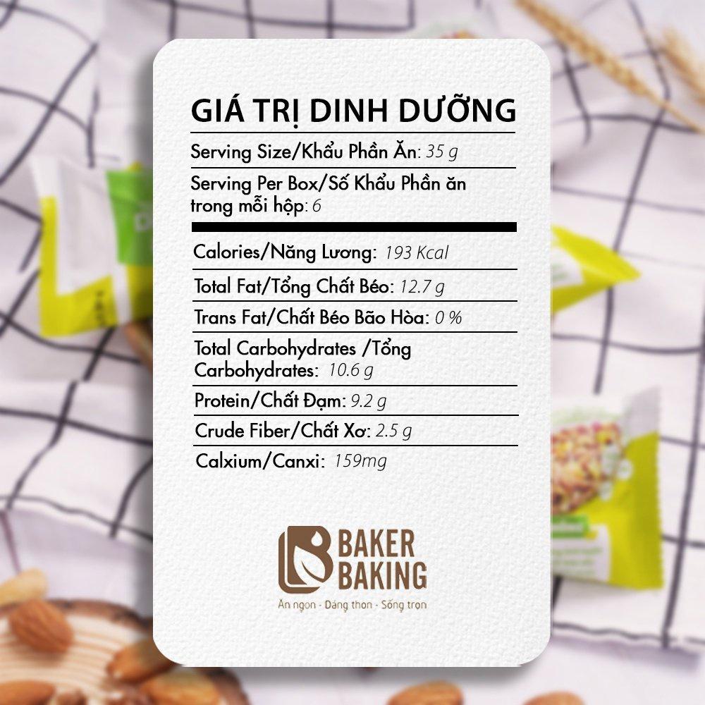 Bánh thanh hạt dinh dưỡng & protein Baker Baking không đường, tiện lợi hỗ trợ tập luyện, tăng cơ hộp 6 thanh