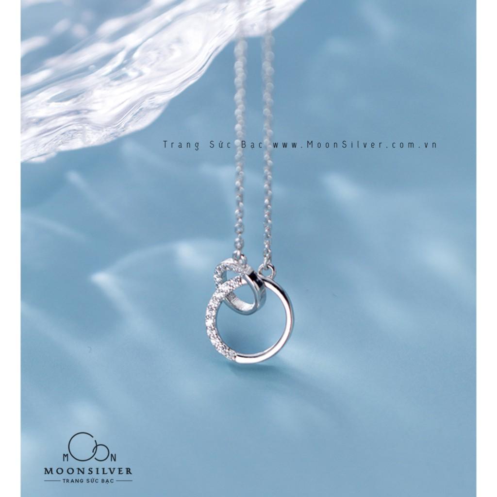 Dây chuyền, vòng cổ bạc moonsilver hình vòng tròn đôi đính đá
