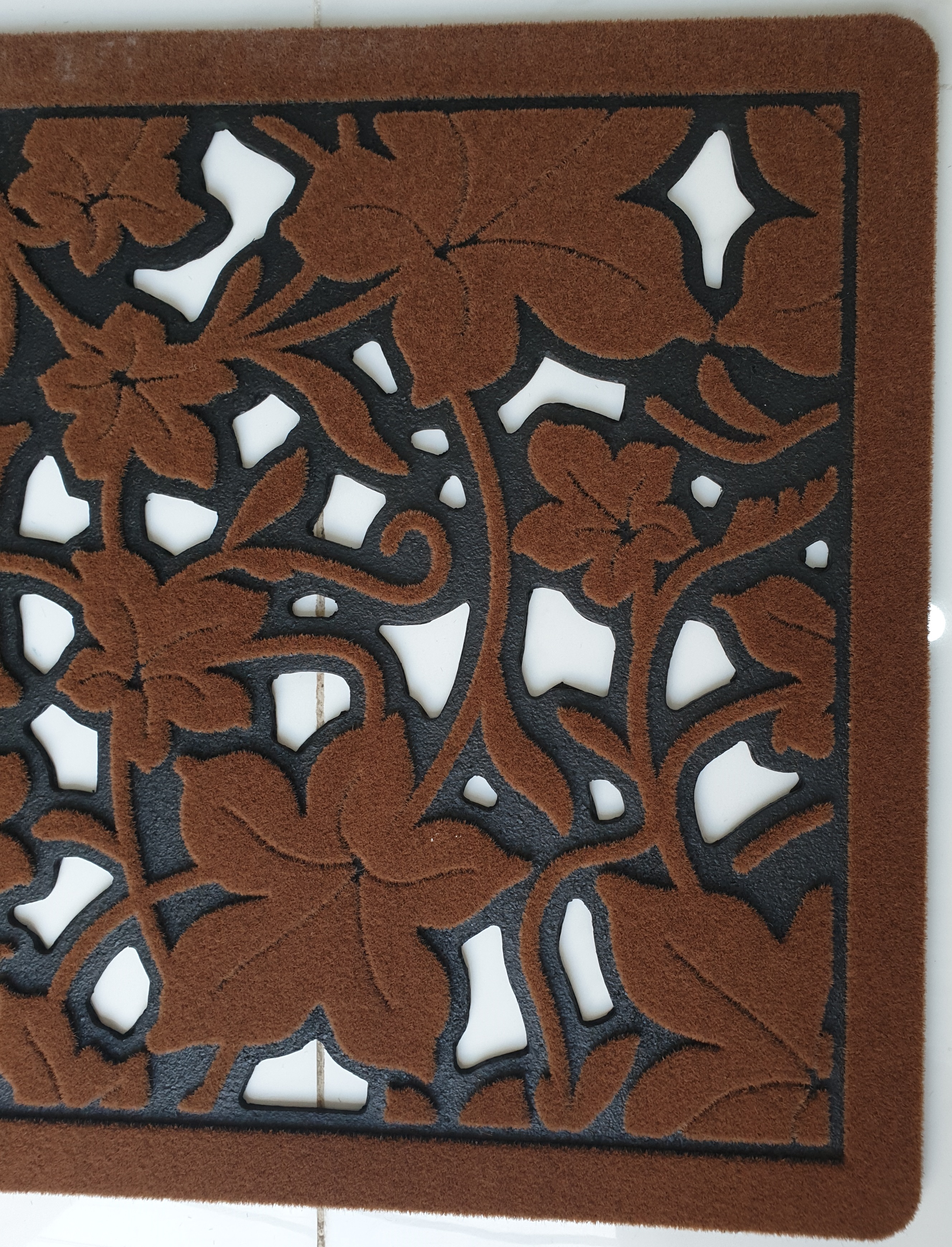 Thảm Welcome 45x75CM CONDOR Cao su chống trượt tuyệt đối DOORMAT Họa tiết hoa nâu