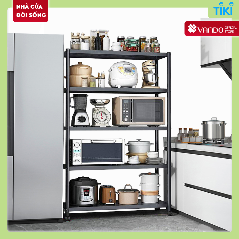 Kệ Lò Vi Sóng Đa Năng Thép Carbon Cao Cấp Vando, Kệ Để Đồ Nhà Bếp Siêu Chịu Lực 300Kg Sơn Tĩnh Điện Chống Bong Tróc, Kệ Nhà Bếp - 5 Tầng - Dài 100Cm