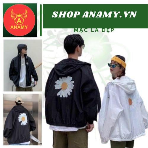 Áo khoác dù in hình Hoa Cúc dành cho cặp đôi cho nam cho nữ có mũ, jacket form rộng có 2 màu unisex ulzzang
