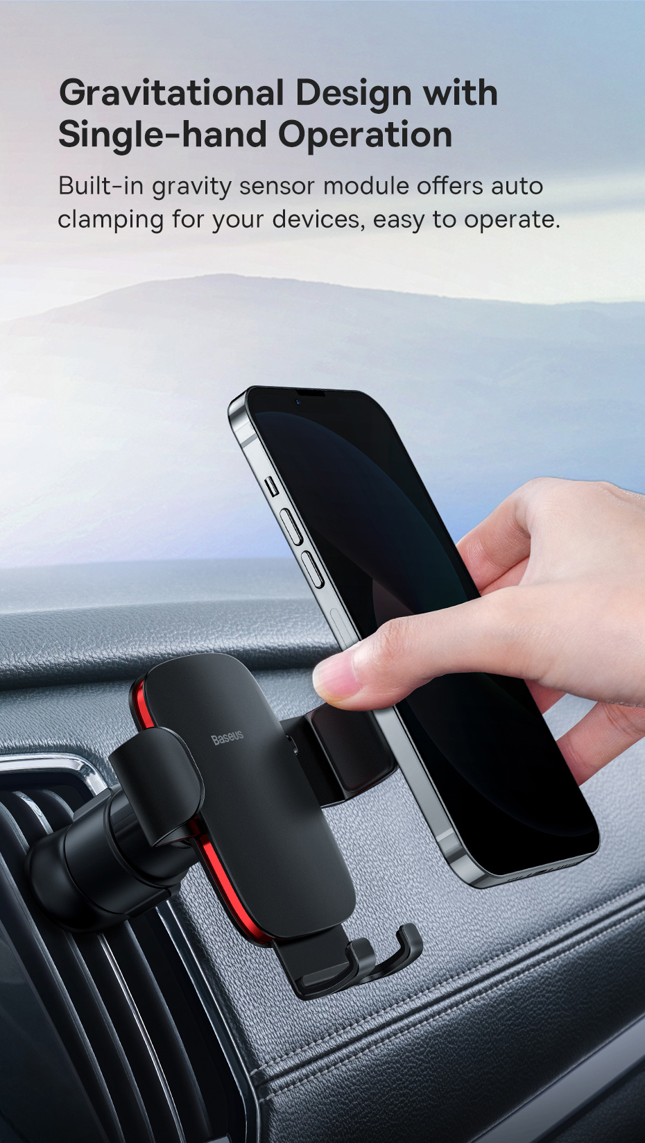 Giá đỡ Baseus Metal Age Ⅱ Gravity Car Mount SUJS000001 điện thoại khóa tự động dùng cho xe hơi- Hàng chính hãng