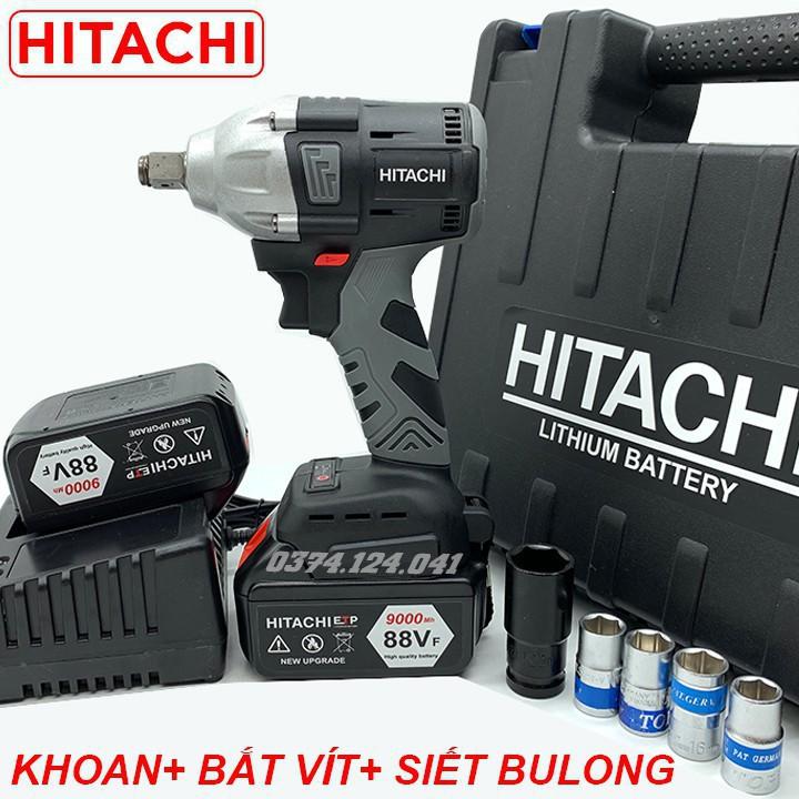 Máy Siết Bulong HITACHI 88V - TẶNG 5 Đầu Khẩu - Không Chổi Than Đầu rỗng Bắt vít Khoan - Pin 10 Cell - Made in Malaysia