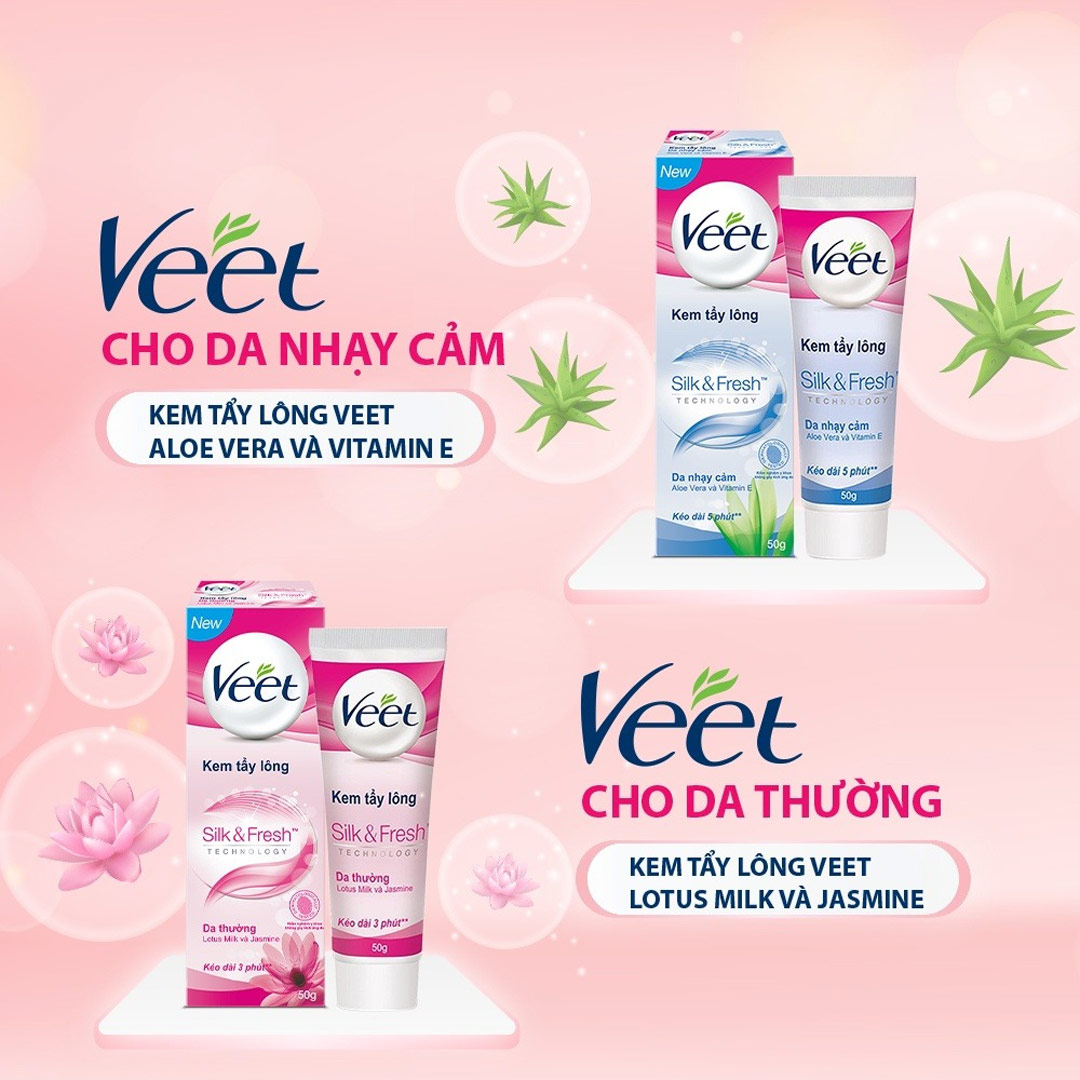 Kem Tẩy Lông Veet Silk &amp; Fresh Aloe Vera &amp; Vitamin E Dành Cho Da Thường và Nhạy Cảm 25g - QuaTangMe Extaste