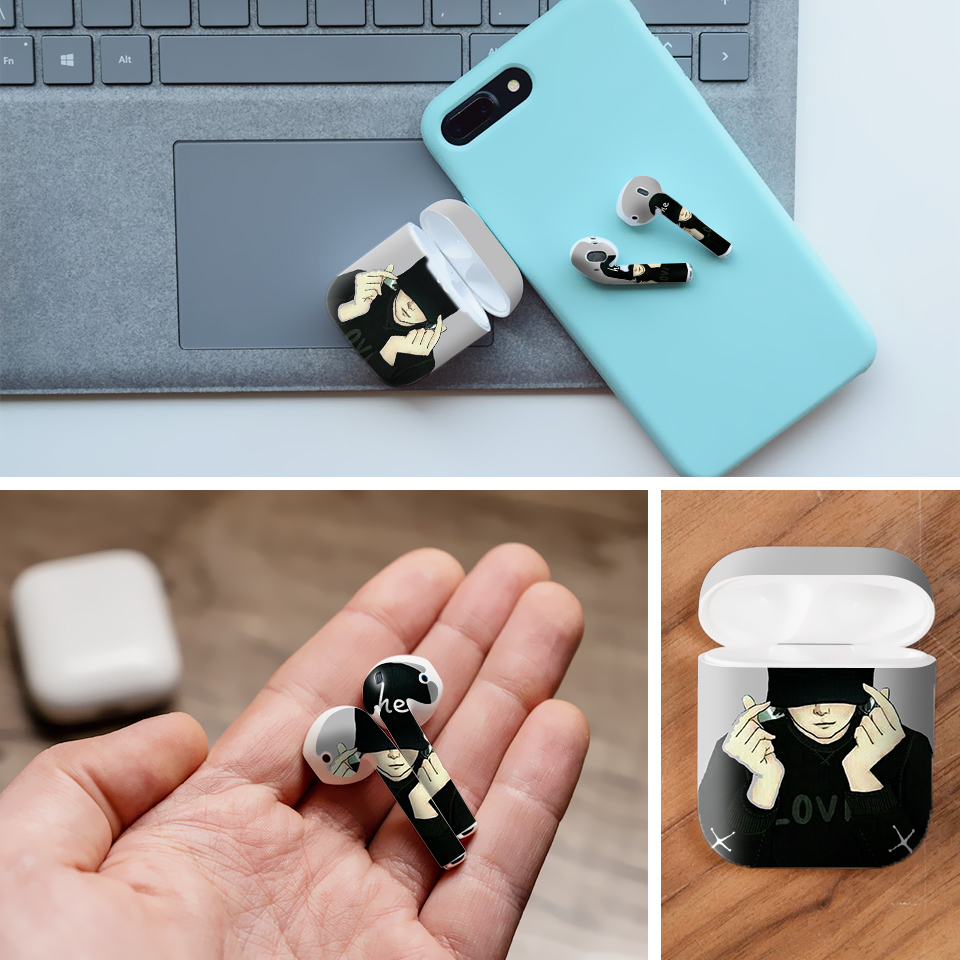 Miếng dán skin chống bẩn cho tai nghe AirPods in hình thiết kế - atk063 (bản không dây 1 và 2)