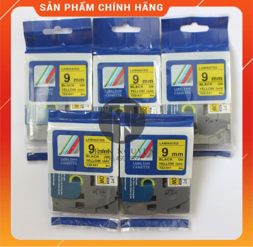 Tz2-621 Nhãn in đa lớp 9mm x 8m - Đen nền vàng - Hàng nhập khẩu