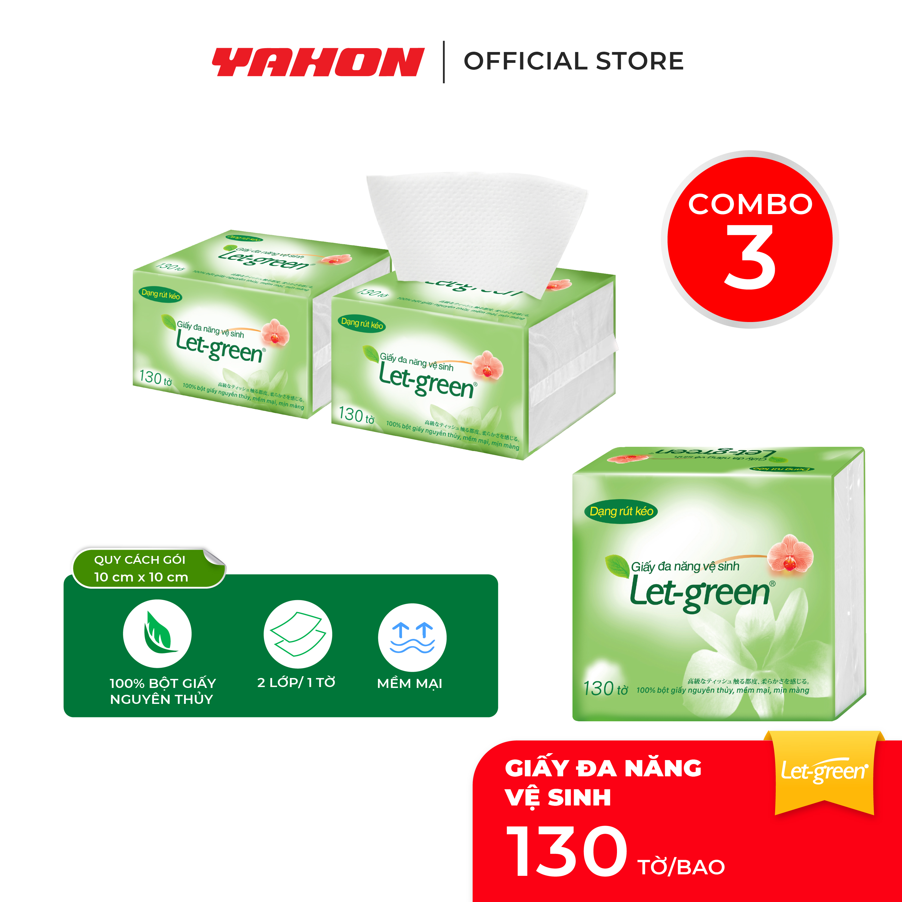 Combo Bao Khăn Giấy Vệ Sinh Đa Năng LET-GREEN 10*21cm, 130 Tờ/Bao