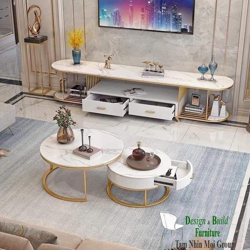 Bàn trà, bàn cafe, bàn sofa mặt đá chân sắt tầm nhìn mới Ms 022