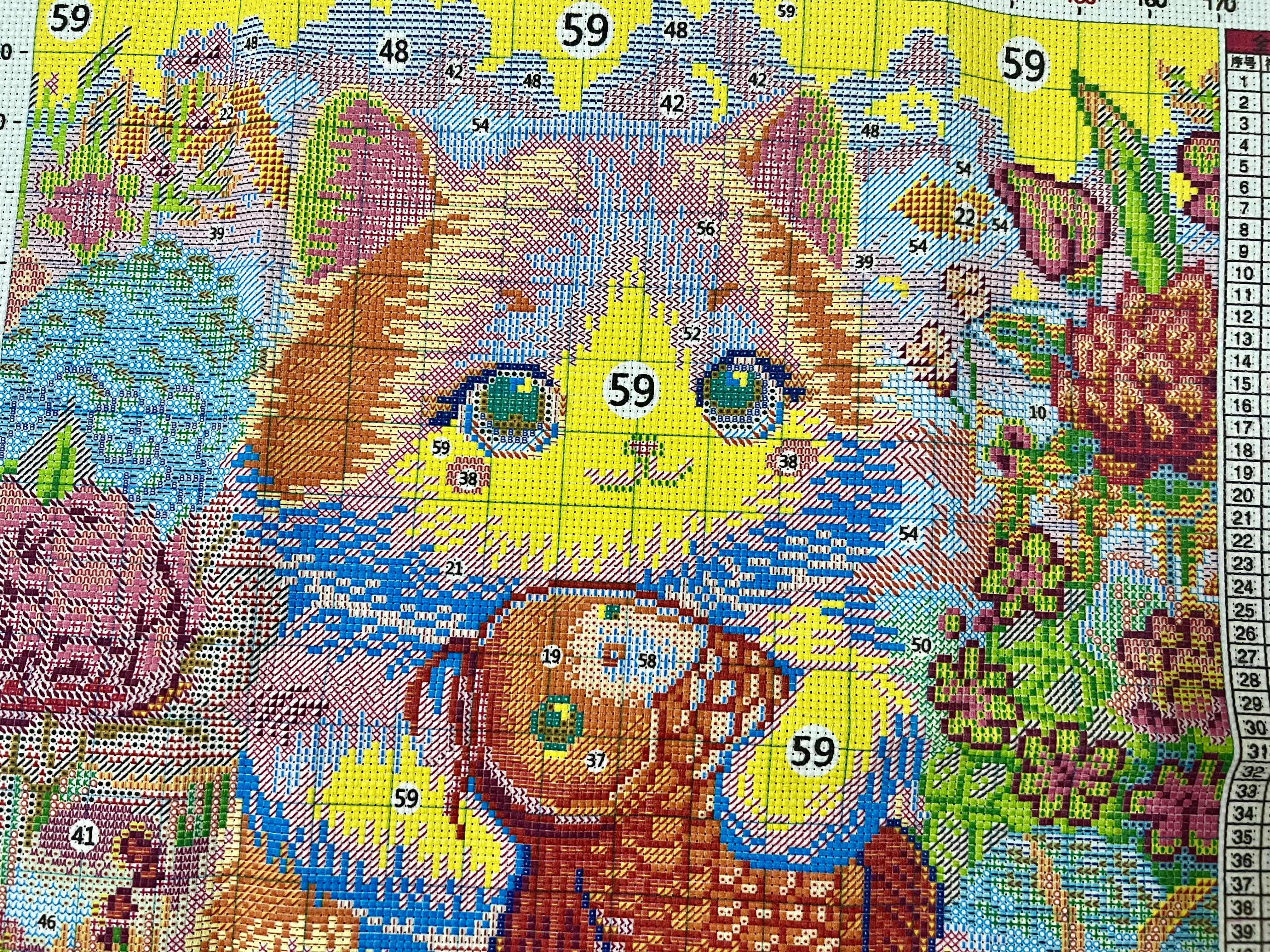 Tranh thêu chữ thập Mèo ôm cá vs8063, kích thước 50 x 50 cm