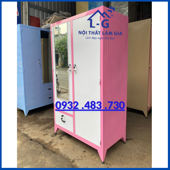 TỦ SẮT QUẦN ÁO SƠN TĨNH ĐIỆN CAO CẤP 1M6X90 MÀU HỒNG