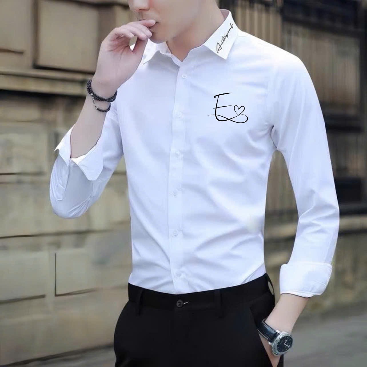 Áo Sơ Mi Dài Tay In Hình &quot;LOVEYOU&quot; Vải Lụa Mềm Mịn Nam Menswear Shirt