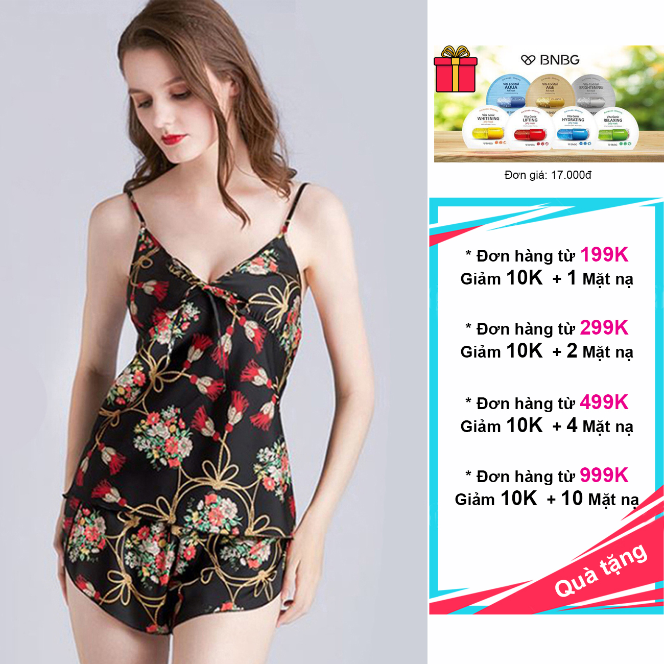 Đồ bộ ngắn mặc nhà 2 dây lụa cao cấp