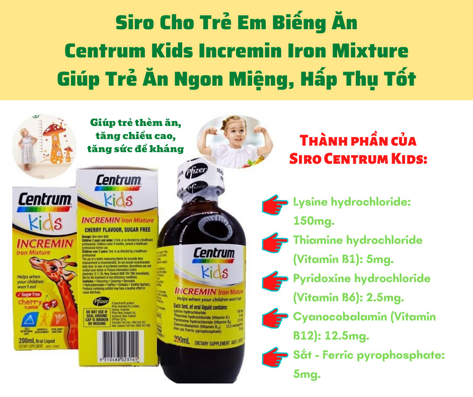 Siro ăn ngon Centrum Kids Incremin Iron Mixture, hỗ trợ cải thiện chứng trẻ biếng ăn, giúp hấp thụ dinh dưỡng và phát triển Úc  - QuaTangMe Extaste